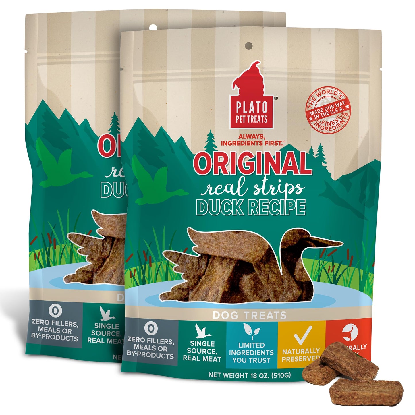 Plato Pet Treats Real Strips - Air-Dried Meat Bars for Dogs - Delicious, Limited Ingredient Dog Treats - Grain Free - Original Real Strips Turkey & Pumpkin 18oz - 2 Pack
