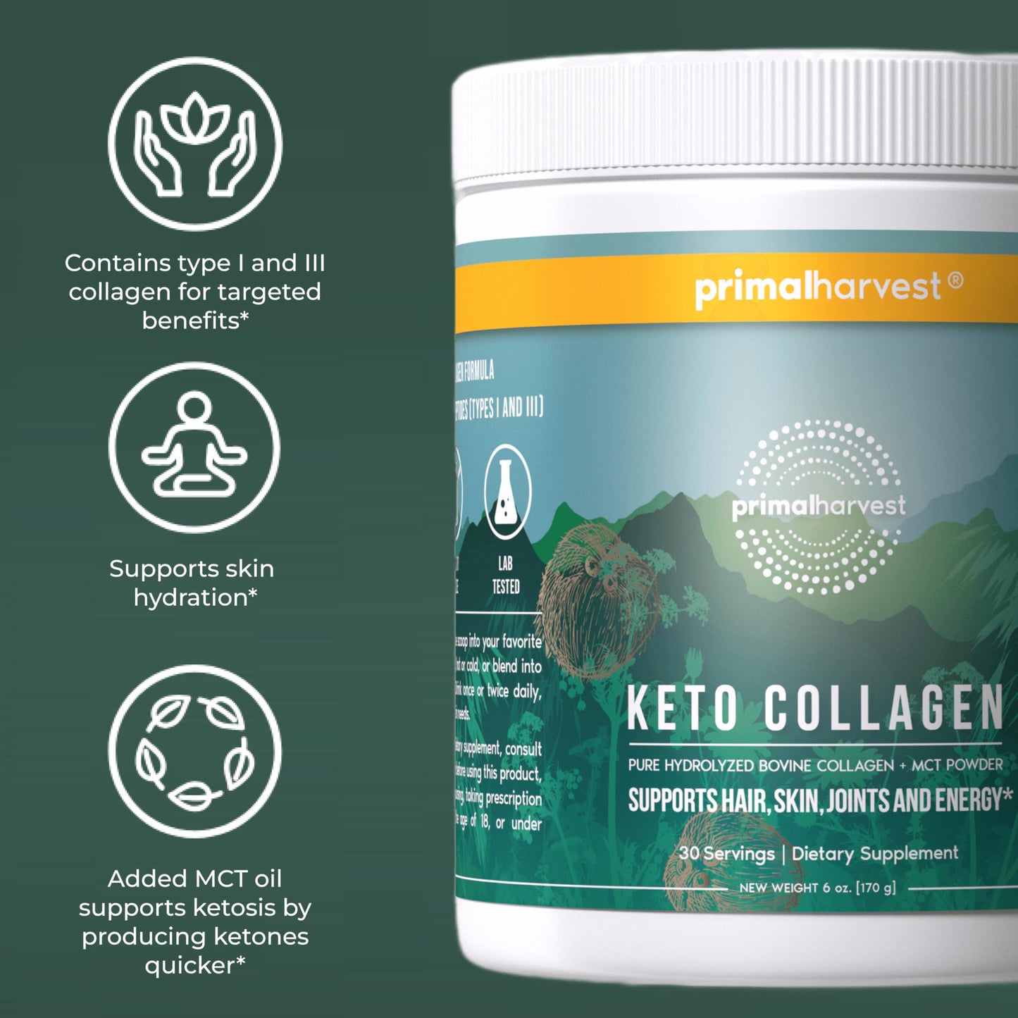Primal Harvest Collagen - Powdered Daily Supplement, Dairy & Gluten Free