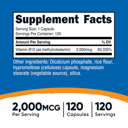 Nutricost Vitamin B12 (Methylcobalamin) 2000mcg, 240 Capsules - Vegetarian Caps, Non-GMO, Gluten Free B12 Supplement