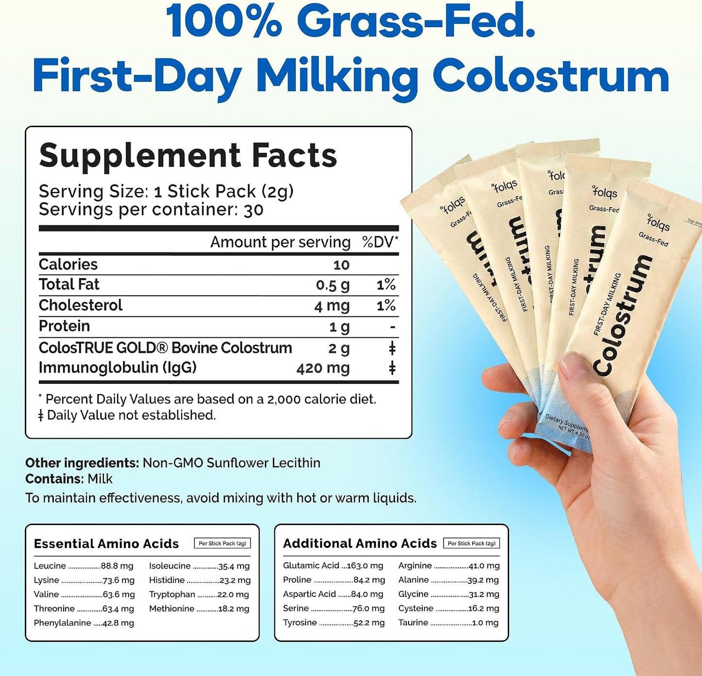 Bovine Colostrum Powder, First Day Milking, Immune & Gut, 30 Servings | First-Day Milking, Colostrum Supplement, Supports Skin & Tissue, Made in USA, Amino Acids, Vitamins, Minerals, Kosher