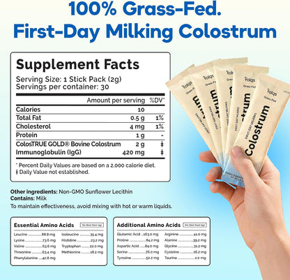 Bovine Colostrum Powder, First Day Milking, Immune & Gut, 30 Servings | First-Day Milking, Colostrum Supplement, Supports Skin & Tissue, Made in USA, Amino Acids, Vitamins, Minerals, Kosher