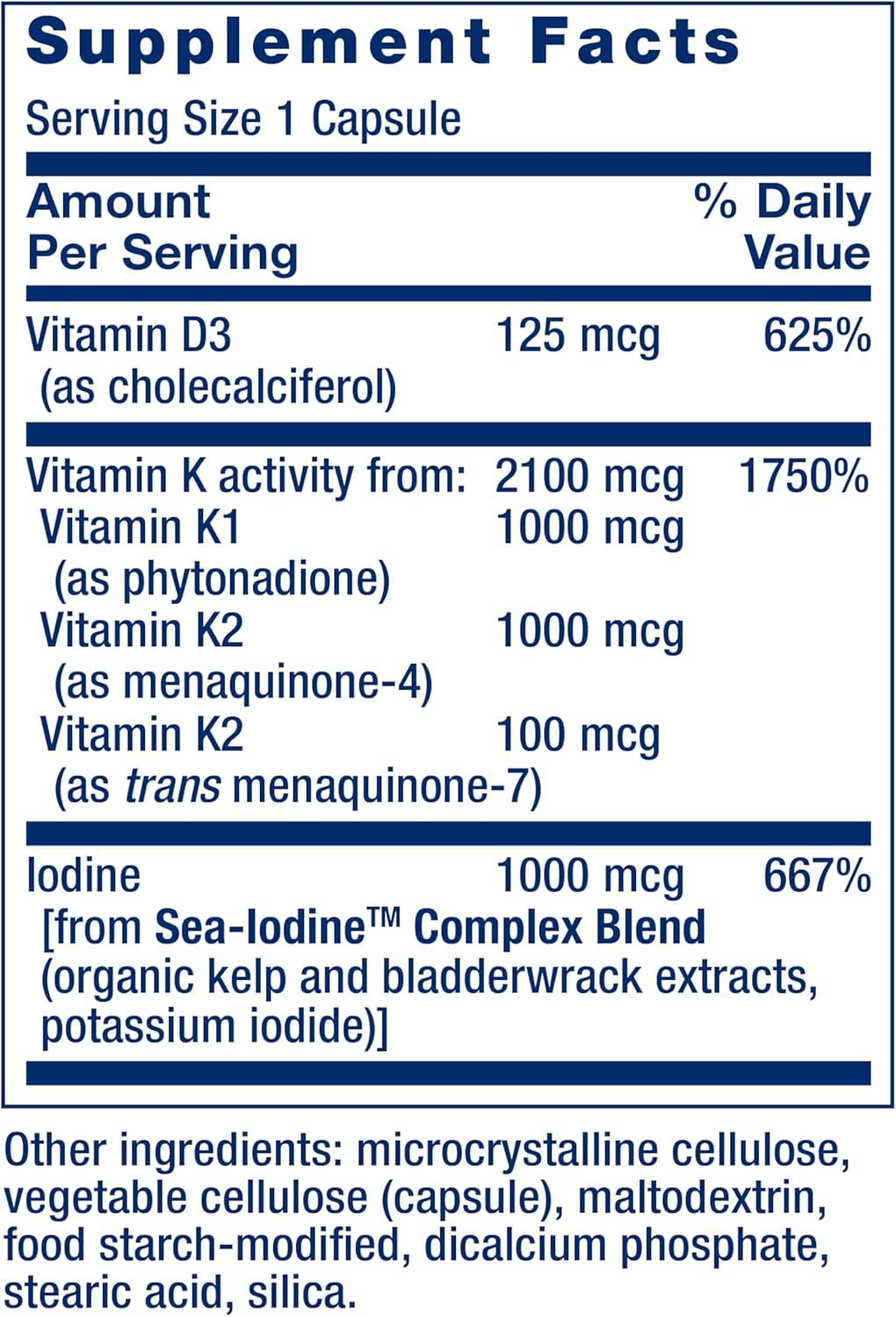 Life Extension Vitamins D and K with Sea-Iodine for Thyroid, 60 Capsules