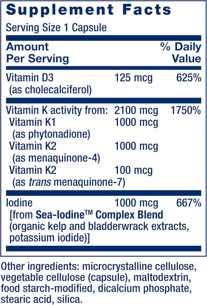 Life Extension Vitamins D and K with Sea-Iodine for Thyroid, 60 Capsules