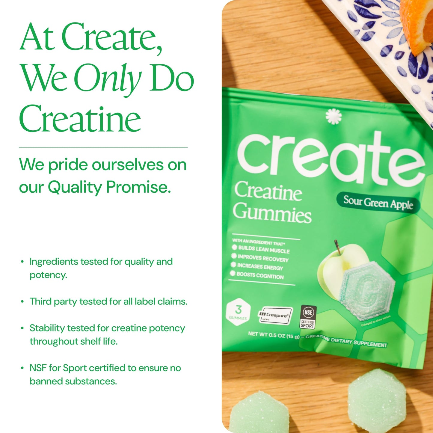 Create Creatine Gummies – Single-Serve Packs – 30ct – Variety Pack | NSF Certified for Sport – Made with Creatine Monohydrate, Vegan & Gluten-Free, Anti-Melting Formula, 3 Gummies per Pack