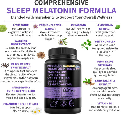 MEDCHOICE Methyl B Complex Capsules and Melatonin Sleep Extra Strength 10mg Melatonin - Active B Vitamin Complex and Nightly Sleep Support with Magnesium and Ashwagandha
