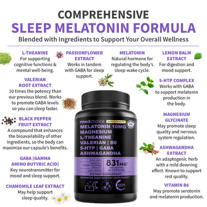 MedChoice 12-in-1 Melatonin 10mg Extra Strength Sleep Capsules, 90ct