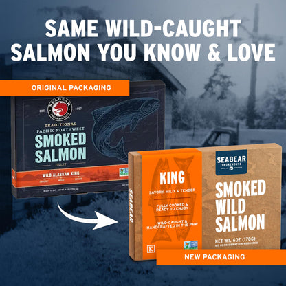 SeaBear Smoked Salmon Trio 18oz (3 x 6oz) Fillets Gift Box – Wild Alaska Sockeye, Wild Pink & Coho Fillets, Shelf Stable, Ready to Eat, 18 Ounce (3 x 6 Ounce) Filets