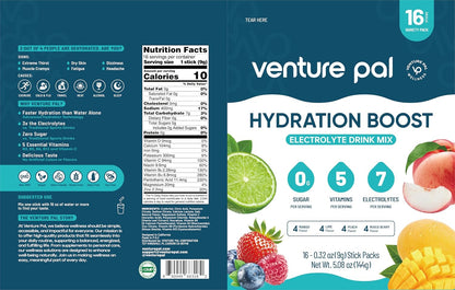 Venture Pal Sugar Free Electrolyte Powder, Liquid Daily IV Hydration Packet | 7 Electrolytes & 5 Vitamins Instantly Hydration, Electrolyte Dink Mix for Sports & Recovery, Vegan, Keto-Friendly, 16 Sticks