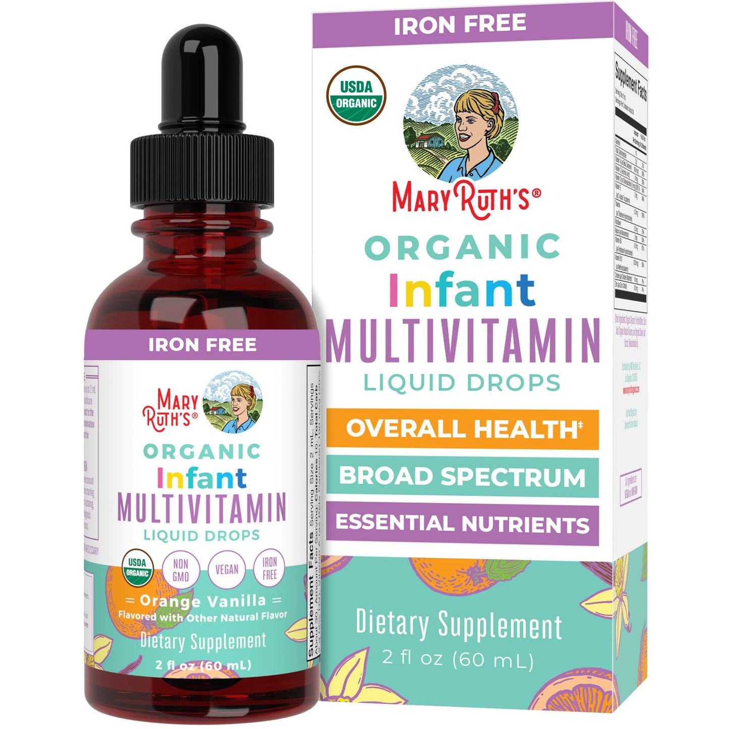 MARYRUTH'S Organics Multivitamin & Multimineral with Iron for Toddlers | USDA Organic | Sugar Free | Multivitamin Liquid Drops for Kids Ages 1-3 | Immune Support | Vegan | Non-GMO | 2 Fl Oz