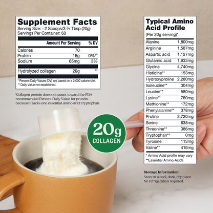 Bulletproof Unflavored Collagen Peptides Powder, 20g Grass-Fed Collagen Protein and Amino Acids for Skin, Bones and Joints, 17.6 Ounces