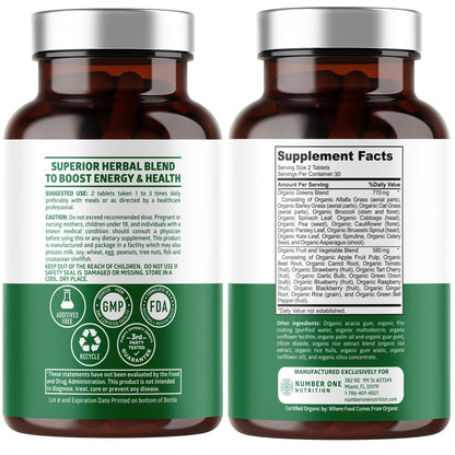 N1N Premium Organic Superfood Greens [28 Powerful Ingredients] Natural Fruit and Veggie