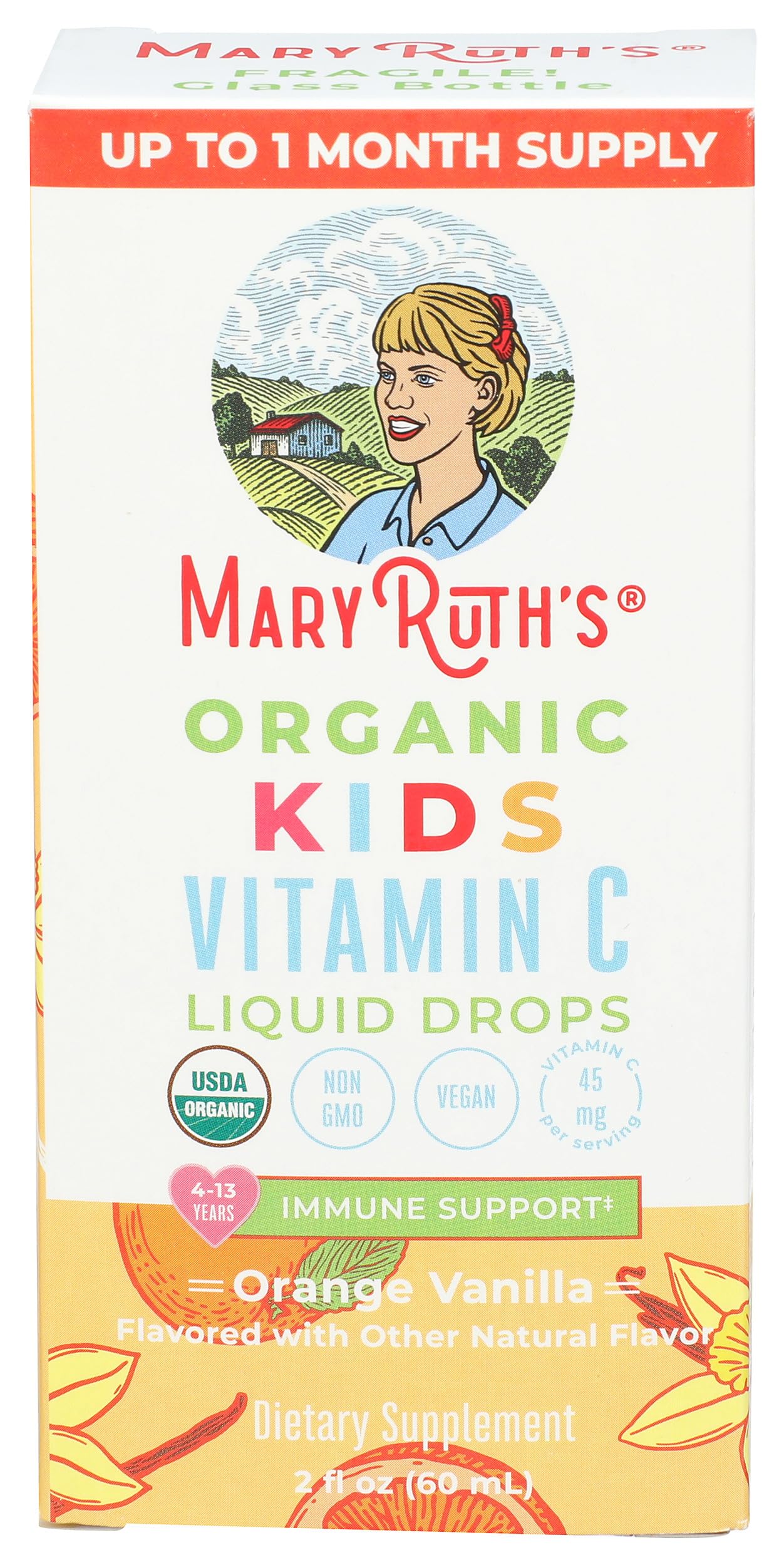 MARYRUTH'S USDA Organic Kids Vitamin C Drops Vegan Vitamin C Immune Support Supplement for Ages 4-13 | Immune Support & Overall Health | Vitamin C from Organic Acerola Fruit Extract | 2oz