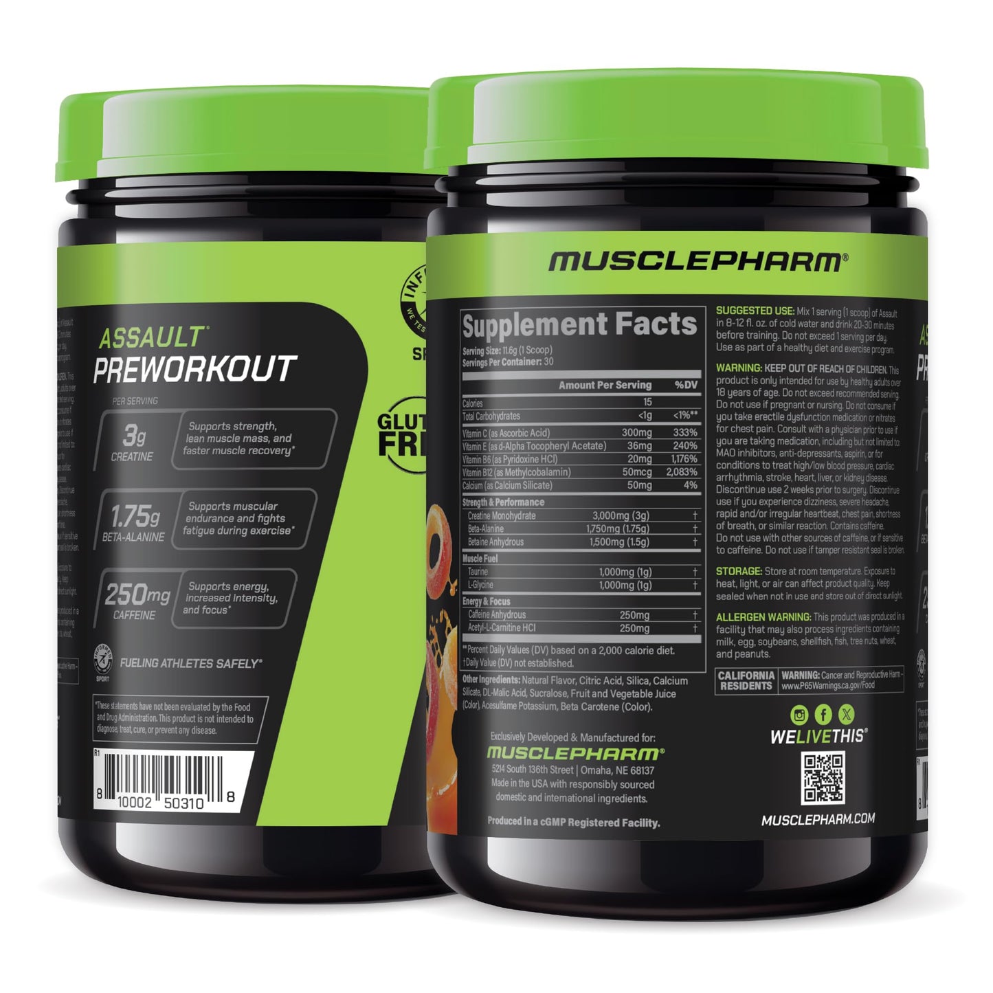 MusclePharm Assault Pre Workout Powder for Men & Women – Energy & Strength Boost Pre-Workout Supplements with Beta Alanine, Caffeine, Creatine & Betaine Anhydrous – 30 Servings, Fruit Punch Flavor