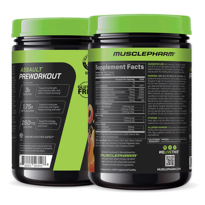 MusclePharm Assault Pre Workout Powder for Men & Women – Energy & Strength Boost Pre-Workout Supplements with Beta Alanine, Caffeine, Creatine & Betaine Anhydrous – 30 Servings, Fruit Punch Flavor