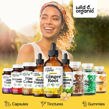 Wild & Organic Ginger Root Extract Drops - Immune & Digestive Support - Liquid Ginger Supplements - Easy to Add to Tea - Vegan, Sugar & Alcohol-Free Tincture - 4 fl oz