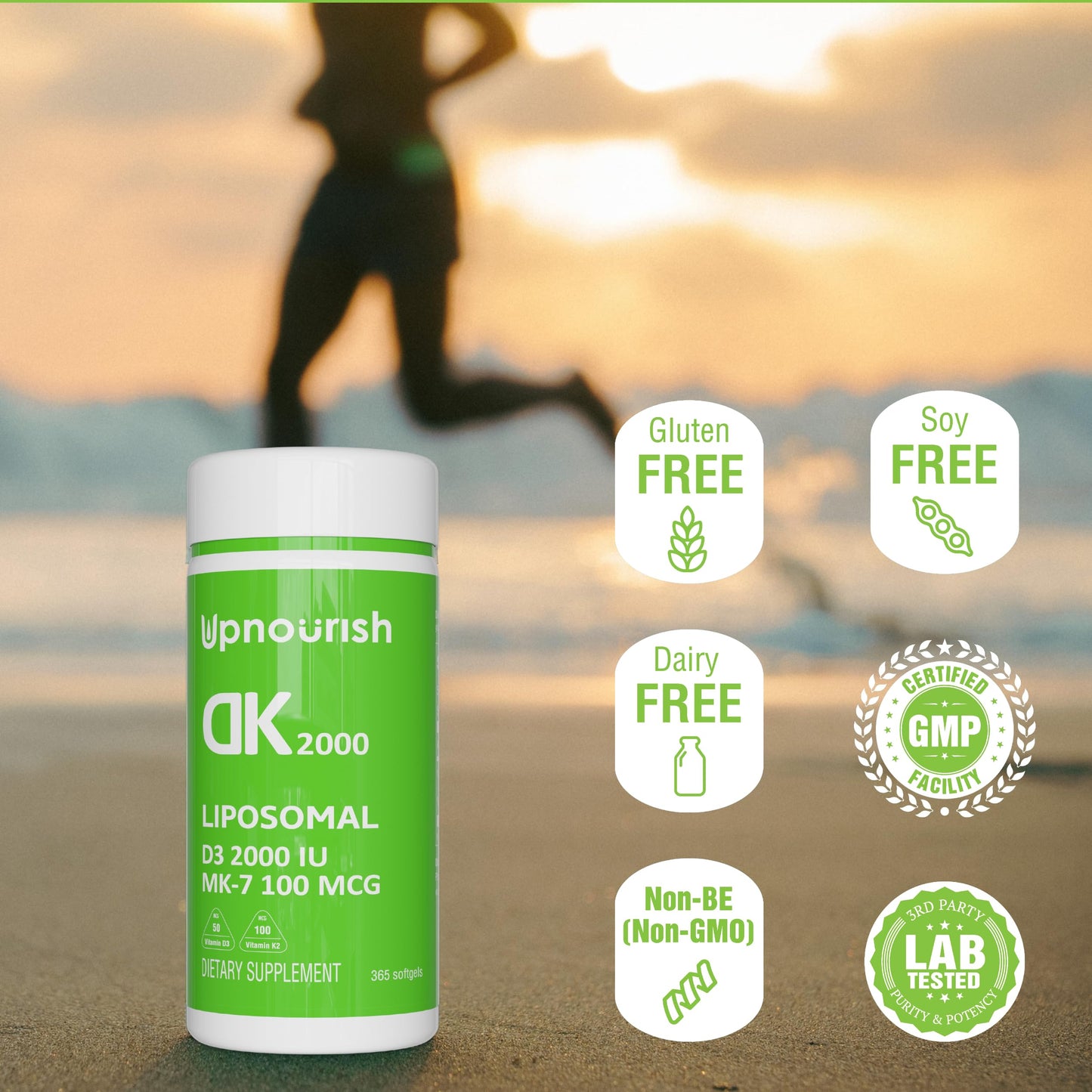 UpNourish Liposomal D3 K2 MK-7 – 365 Mini softgels with Organic Coconut Oil - 5000 IU 125 mcg Vitamin D3 and 100 mcg Vitamin k2 for Optimal Bone and Immune Health