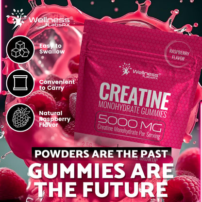 Creatine Gummies 5000mg, 30 Servings Creatine Monohydrate Gummies - Third-Party Tested Creatine for Women, Strawberry Flavor Creatine for Men, Muscle Growth, Strength, and Recovery - Pack of 1