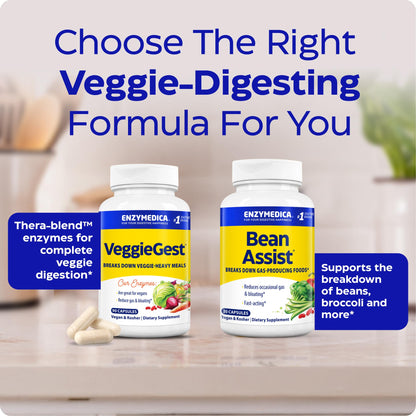 Enzymedica VeggieGest - Digestive Enzyme Supplement for Women & Men, Enzymes for Digestion & Gut Health Support, Support for Vegetarian/Vegan Diets, Helps Gas & Bloating, Gluten Free - 90 Caps