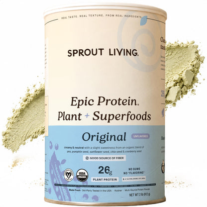Sprout Living Epic Protein, Plant Based Protein & Superfoods Powder, Vanilla Lucuma Powder | 20 Grams Organic Protein Powder, Vegan, Non Dairy, Non-GMO, Gluten Free, Low Sugar (1 Pound, 12 Servings)