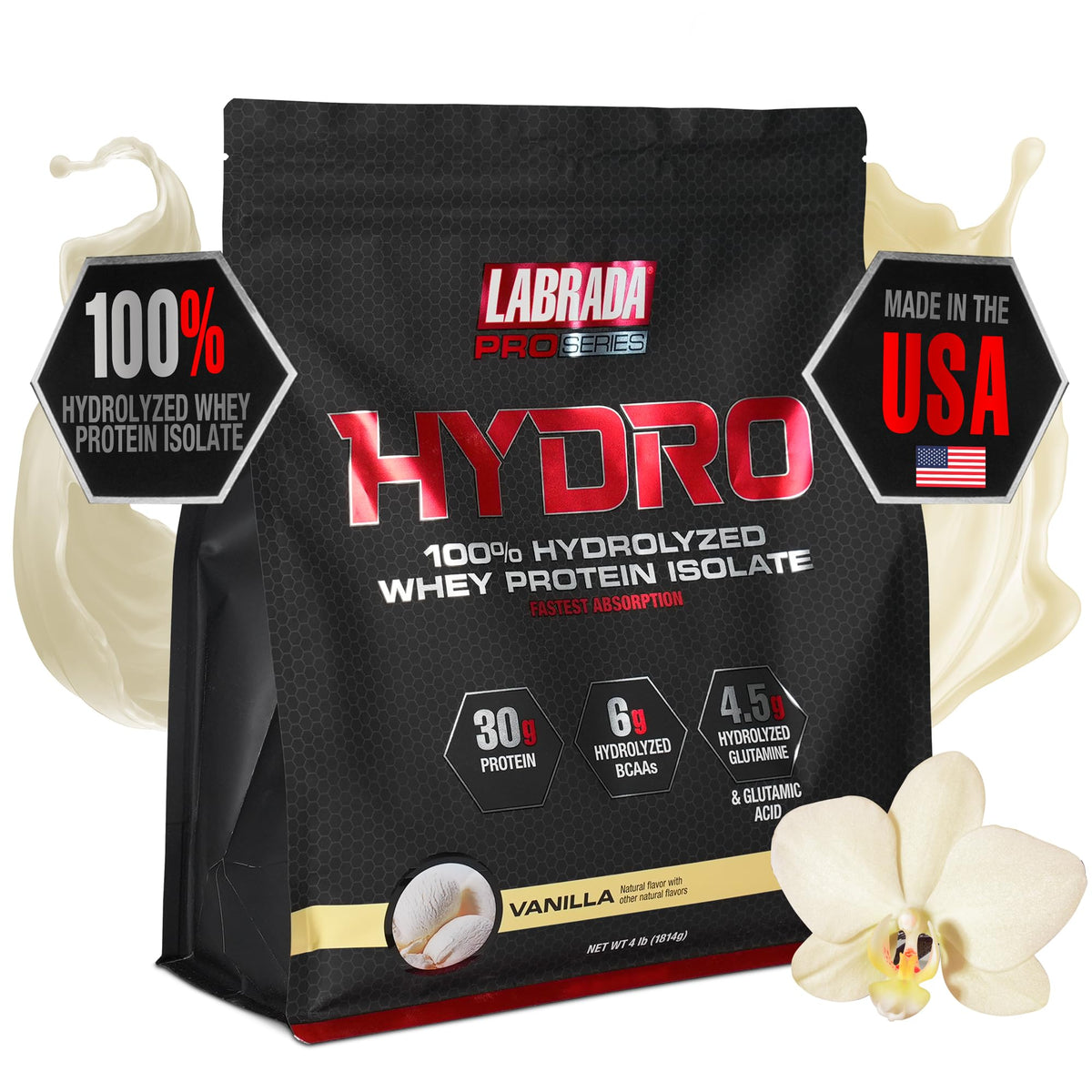 Labrada Hydro 100% Pure Hydrolyzed Whey Protein Isolate Powder, Lactose Free