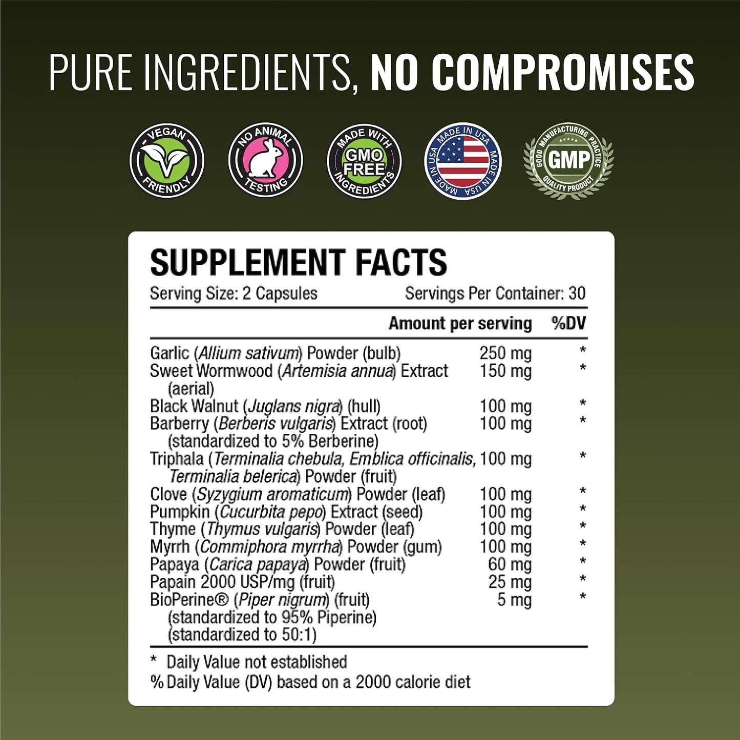 Approved Science Parastrin - Intestinal Detox Cleanse for Humans - Sweet Wormwood Capsules, Black Walnut Hull, Clove, Garlic, Pumpkin, Papain 2000, BioPerine - Men and Women - Vegan - 60 Capsules