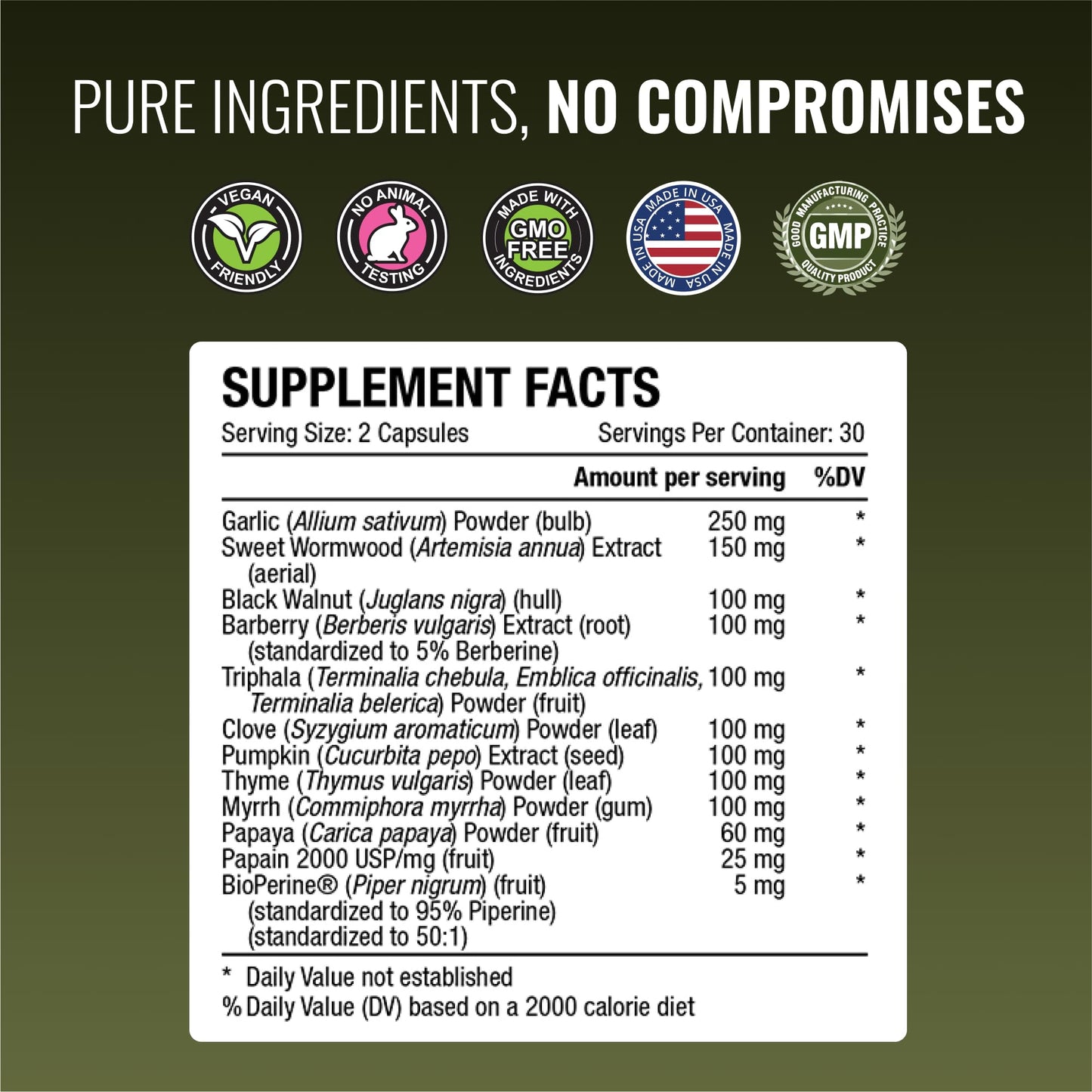 Approved Science Parastrin - Intestinal Detox Cleanse for Humans - Sweet Wormwood Capsules, Black Walnut Hull, Clove, Garlic, Pumpkin, Papain 2000, BioPerine - Men and Women - Vegan - 60 Capsules