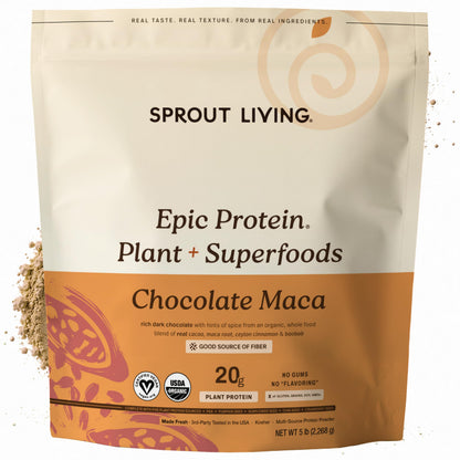 Sprout Living Epic Protein, Plant Based Protein & Superfoods Powder, Vanilla Lucuma Powder | 20 Grams Organic Protein Powder, Vegan, Non Dairy, Non-GMO, Gluten Free, Low Sugar (1 Pound, 12 Servings)