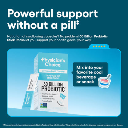 Physician's CHOICE Probiotics 60 Billion CFU - 10 Strains + Organic Prebiotics - Immune, Digestive & Gut Health - Supports Occasional Constipation, Diarrhea, Gas & Bloating - for Women & Men - 30ct
