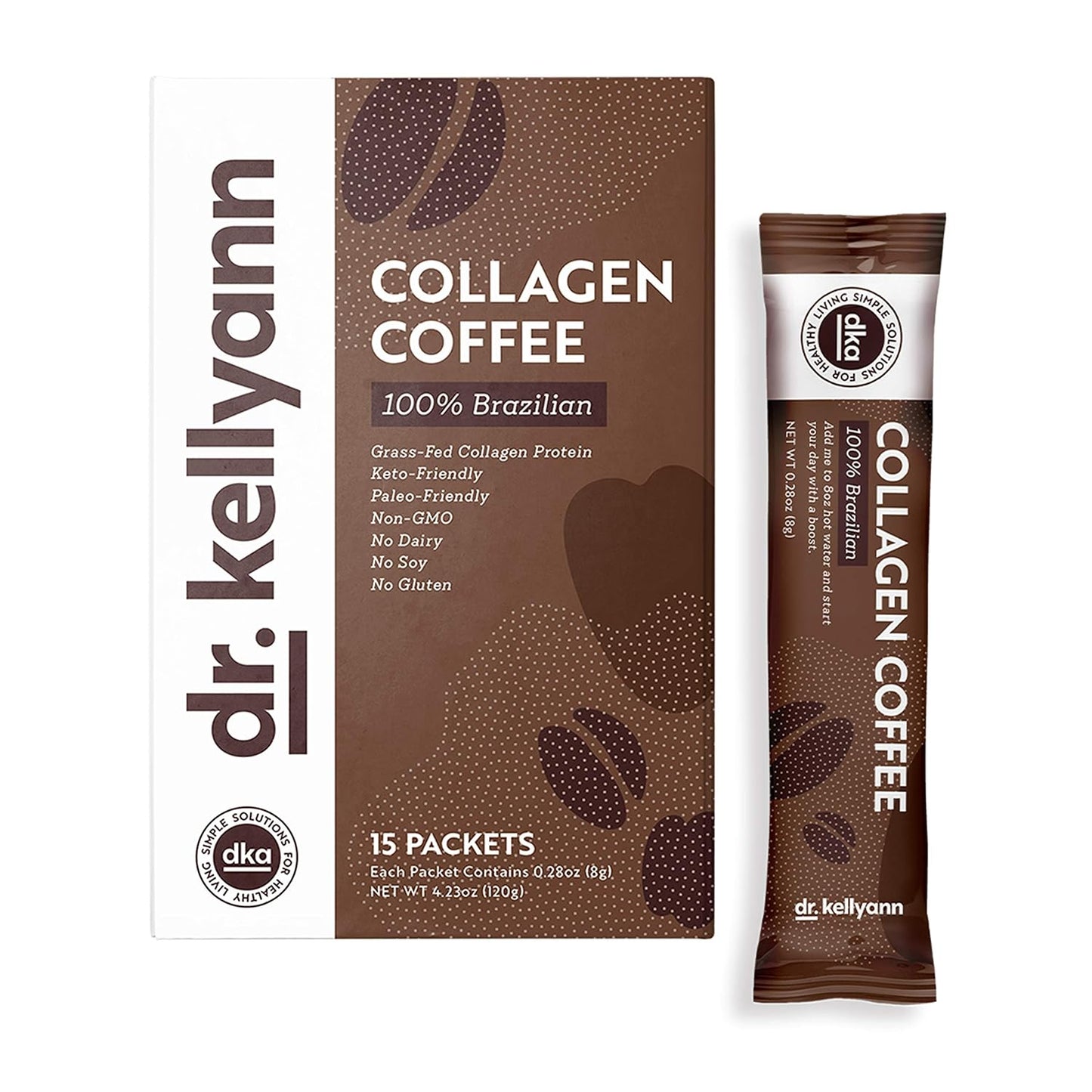 Dr. Kellyann Grass-Fed Collagen Instant Coffee (15 Packets) - Keto & Paleo Friendly - Sugar free, Dairy free, Grain Free - Brazilian Collagen Coffee-to-Go