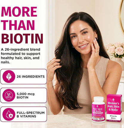 1 Body Hair Skin & Nails with Biotin, Vegan Vitamins, 60 Capsules