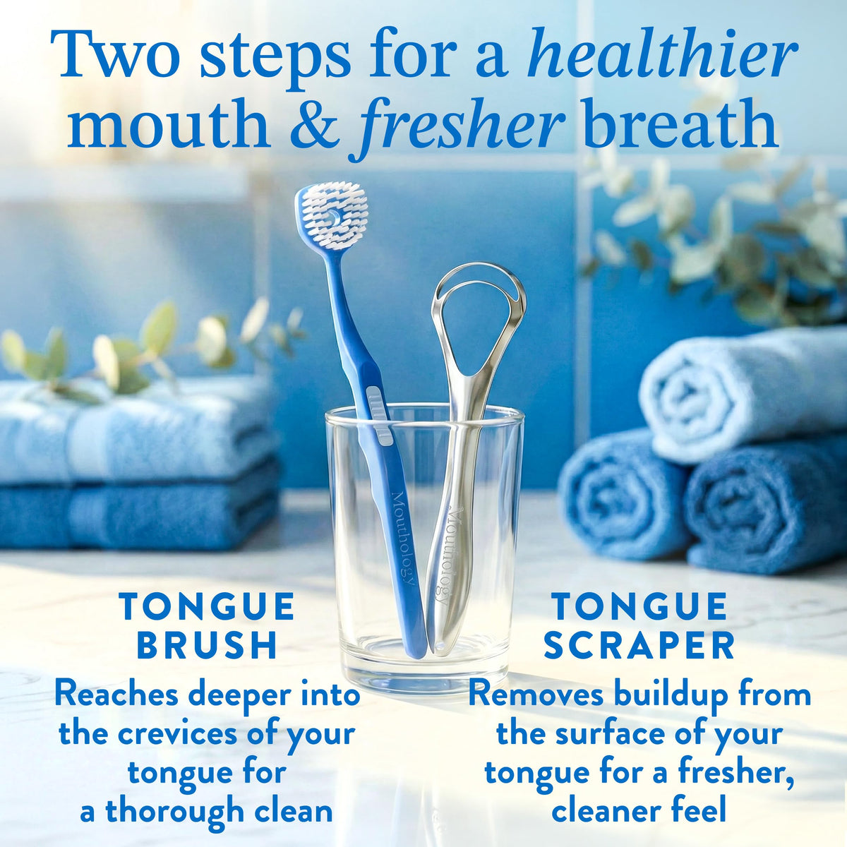 Mouthology Tongue Scraper for Adults (2 Pack), Reduce Bad Breath, Metal Tongue Scraper, Tongue Cleaner, Tongue Scraper, Stainless Steel Tongue Scraper, Tongue Cleaner for Adults, Tongue Scrubber
