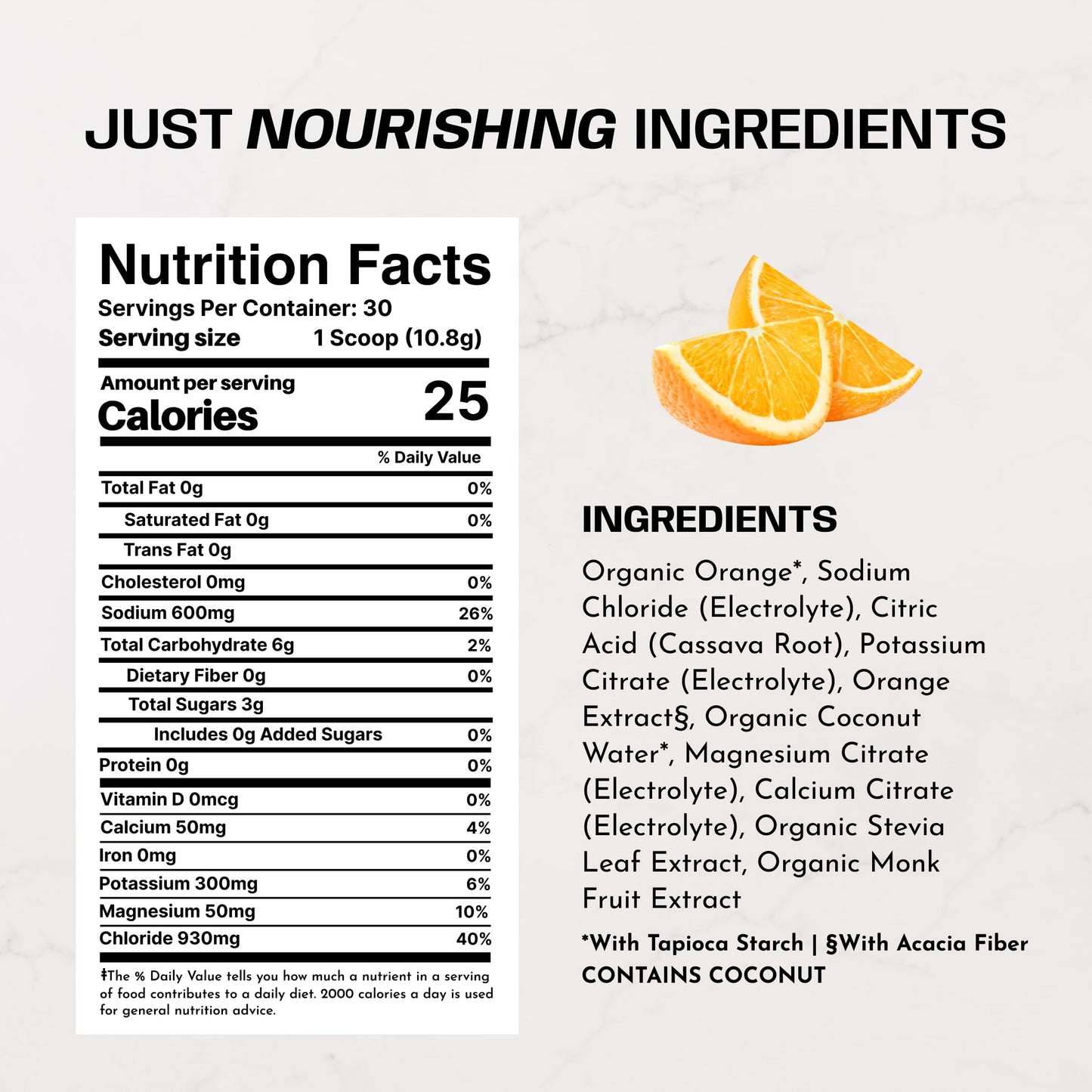 JUST INGREDIENTS Performance Electrolytes Powder Lemon Lime, 600mg Sodium with Organic Coconut Water, 30 Servings, Naturally Sweetened with Monk Fruit and Stevia, Flavored with Real Fruit, Non-GMO