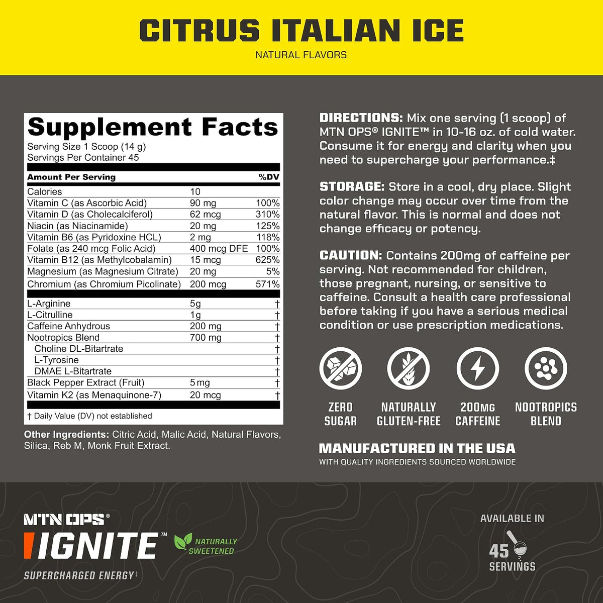 MTN OPS Naturally Sweetened Hydrate & Ignite Citrus Italian Ice