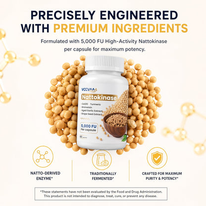 Nattokinase Supplement 5,000 FU per Capsule (10,000 FU per Serving) with CoQ10, Red Yeast Rice, Vitamin K2, Bromelain & Herbal Blend - Heart, Circulation & Vascular Support - 60 Veggie Capsules