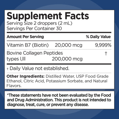 Liquid Collagen and Biotin, 2 Fl. Oz, Ultra-Strength Collagen Peptides for Women, Third-Party Tested Biotin for Hair Growth Women, Nails, and Skin Vitamins B7 Collageno Peptides – Vanilla Flavor