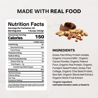 JUST INGREDIENTS Vanilla Bean Protein Powder – 20-Serving Blend with 100% Grass-Fed Whey & Organic Plant Proteins – Real Vanilla Bean & Cinnamon – Supports Muscle Recovery, Energy*