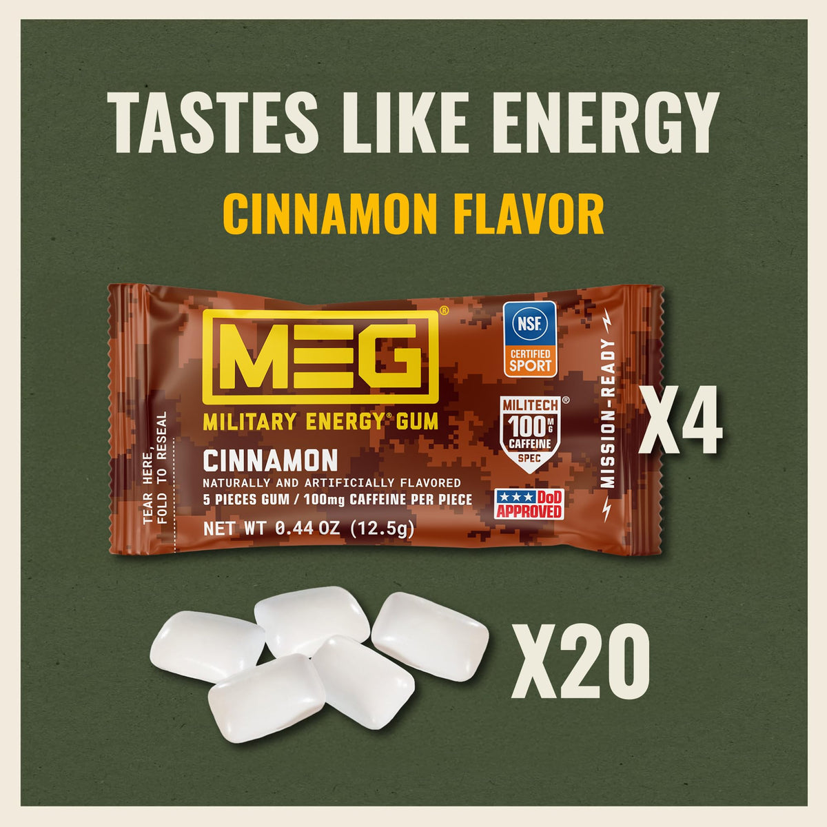 MEG Military Energy Gum, Multi Flavors | Caffeine Gum - Pack of 3, 15 Count