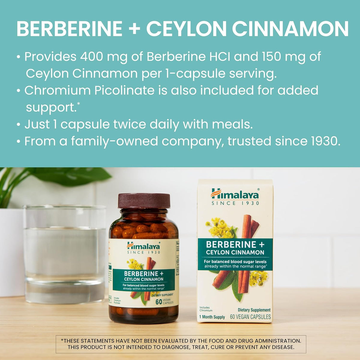 Himalaya Berberine with Ceylon Cinnamon+Chromium Picolinate,60 Caps