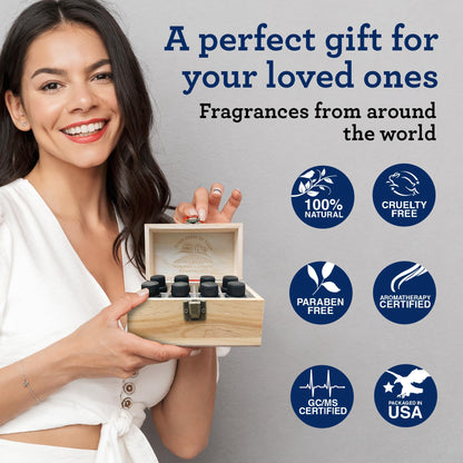 GuruNanda Essential Oils (Set of 12) with Wooden Storage Gift Box- 100% Pure & Undiluted Oils- Perfect for Aromatherapy, Massage, Beauty, Hair Care & Diffusers (Contains 6 Blends & 6 Singles)