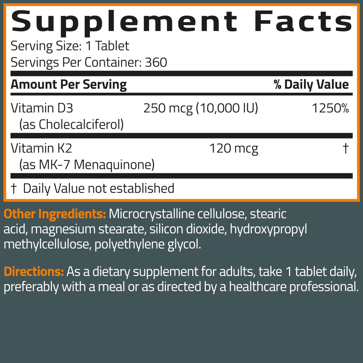 Bronson Vitamin K2 (MK7) with D3 Supplement Extra Strength 2 in 1 Support, 10,000 IU Vitamin D3 & 120 mcg K2 MK-7, 120 Tablets