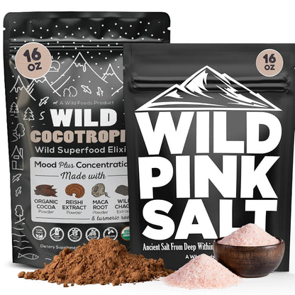 Cocotropic & Salt Duo: Wild Cocotropic Mushroom Cacao & Wild Himalayan Pink Salt (16oz Each)