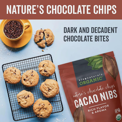 Viva Naturals Organic Cacao Nibs, Unsweetened, 1 LB (454 g), Keto Friendly, Vegan, Non-GMO, Gluten-Free Crunchy Chocolate Chip Substitute