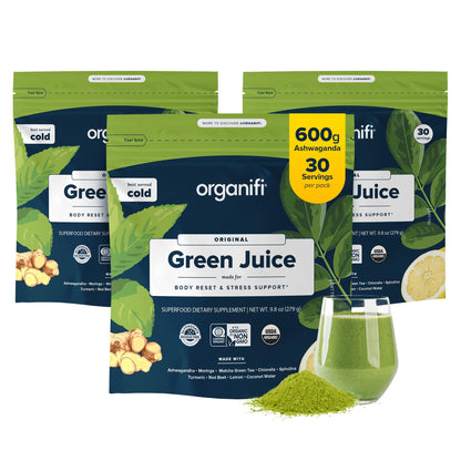 Organifi Green Juice - Powder Supplement with Organic Spirulina, Ashwagandha, and Chlorella - Helps Achieve Fitness Goals and Reduce Cortisol Levels, 30-Day Supply