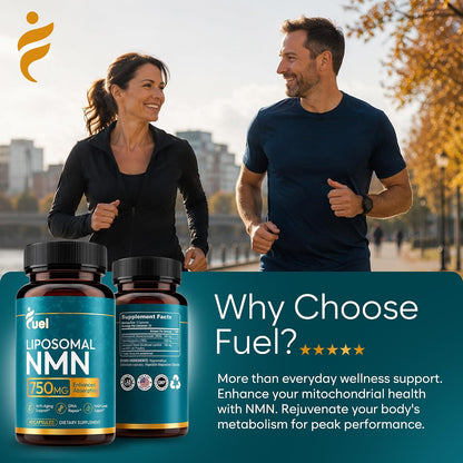 Fuel Liposomal NMN 750mg per Serving (500mg NMN + 250mg TMG) – Enhanced Absorption Nicotinamide Mononucleotide Supplement – NAD+ Support, 60 Capsules, Non-GMO, Lab Tested
