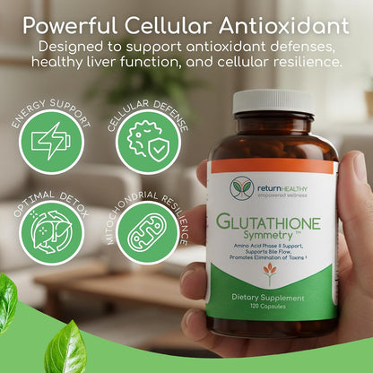 Glutathione Symmetry | S-Acetyl Glutathione Supplement | Antioxidants & Detoxification Supplement | Natural Cellular Support | All-Natural, Vegan, Non-GMO, 120 caps