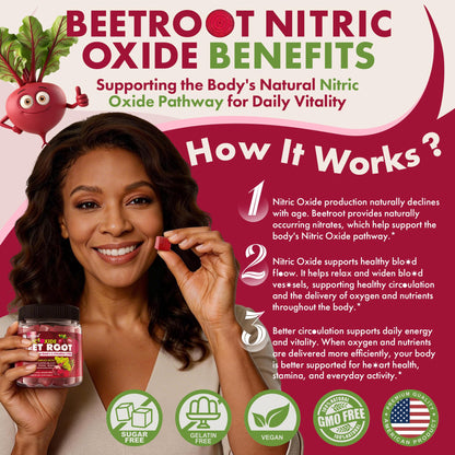 Beet Root Gummies, 17-IN-1 Liposomal Beetroot Superfood with CoQ10, Grape Seed, L-Citrulline, PQQ, Methyl B12, B6, Magnesium, Ginseng, Nitric Oxide Supplements for Circulation, Energy & Immune, 2Pack