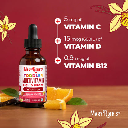 MARYRUTH'S Organics Multivitamin & Multimineral with Iron for Toddlers | USDA Organic | Sugar Free | Multivitamin Liquid Drops for Kids Ages 1-3 | Immune Support | Vegan | Non-GMO | 2 Fl Oz