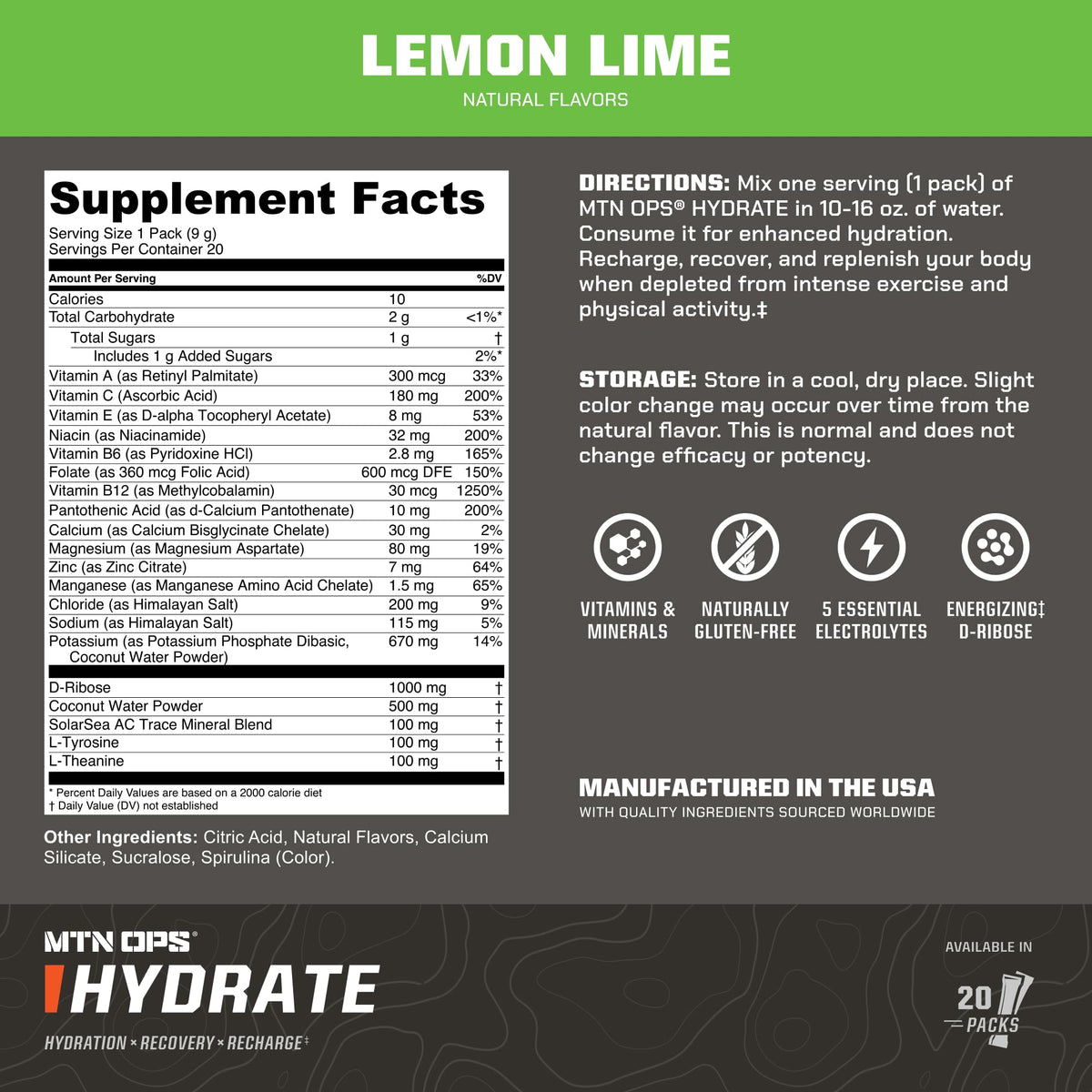 MTN OPS Hydrate Sugar Free Electrolyte Packets, Mango Peach