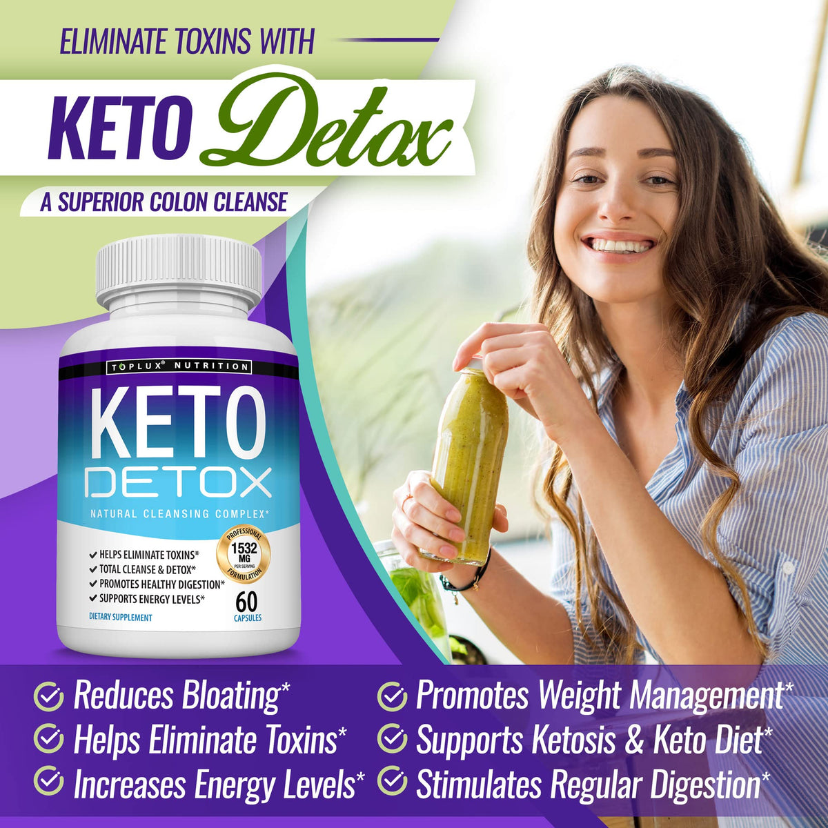 Toplux Keto Detox Pills Advanced Cleansing Extract – 1532 Mg Natural Acai Colon