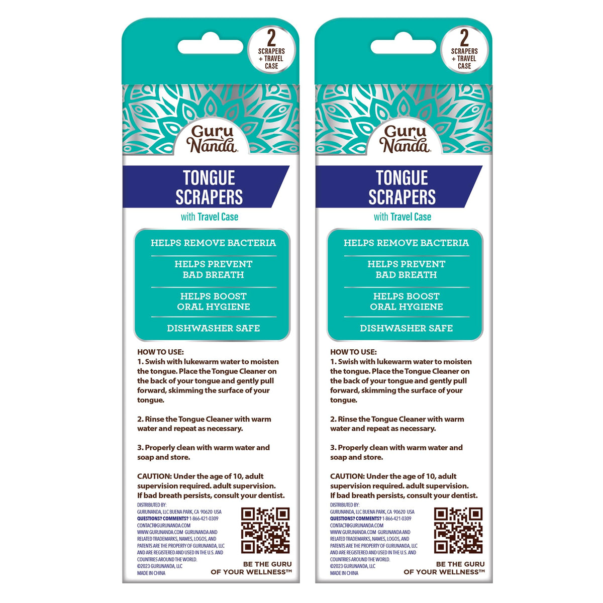 GuruNanda Tongue Scraper for Adults, Bad Breath Treatment, Gag Free, 4 ct